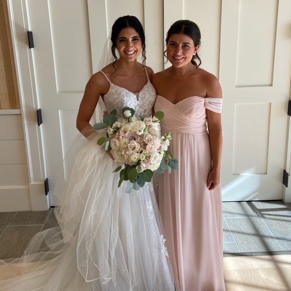 #Levkoff Off the Shoulder Ruched Bodice Chiffon Evening Dress in Petal Pink - Picture 4 of 4